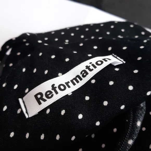 Reformation Retro Black White Polla Dot Tie Midi Dress 12 - Picture 3 of 6